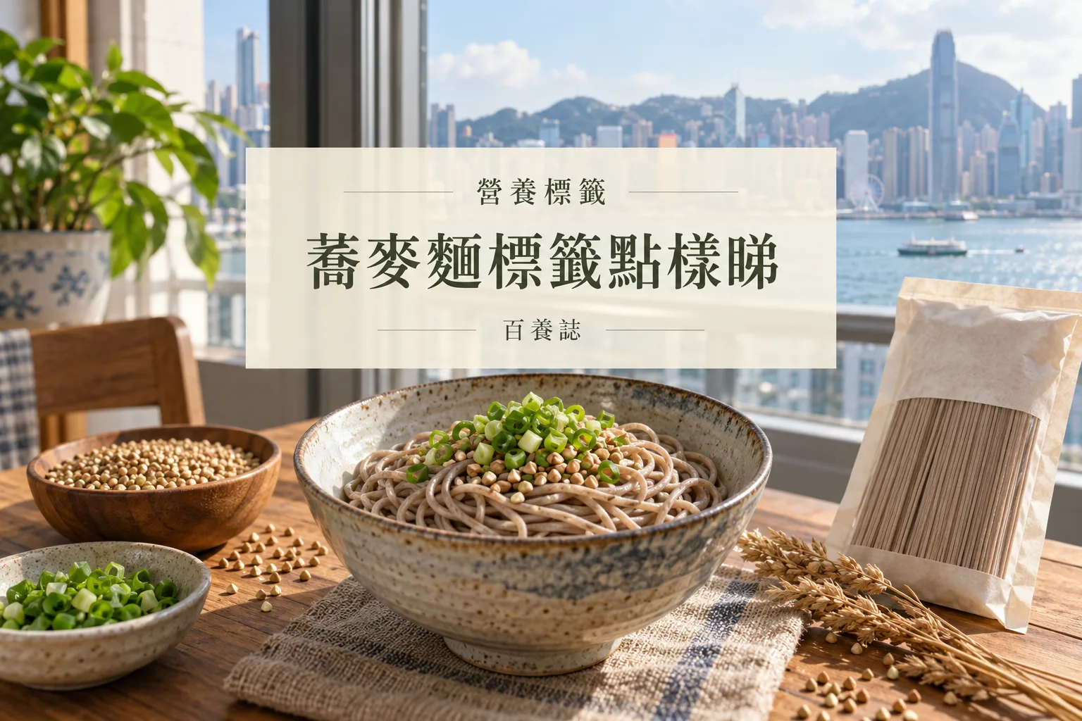 百養誌蕎麥麵標籤點樣睇的自然彩色健康教育情境封面;沒有個人診斷或治療結果。