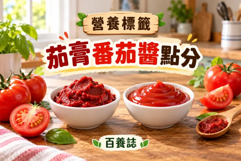 百養誌茄膏番茄醬點分的自然彩色健康教育情境封面；沒有個人診斷或治療結果。