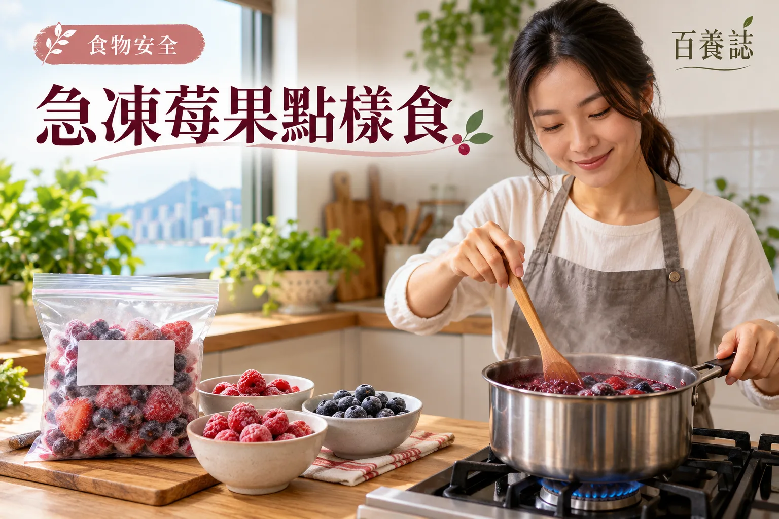 百養誌急凍莓果點樣食的自然彩色健康教育情境封面;沒有個人診斷或治療結果。