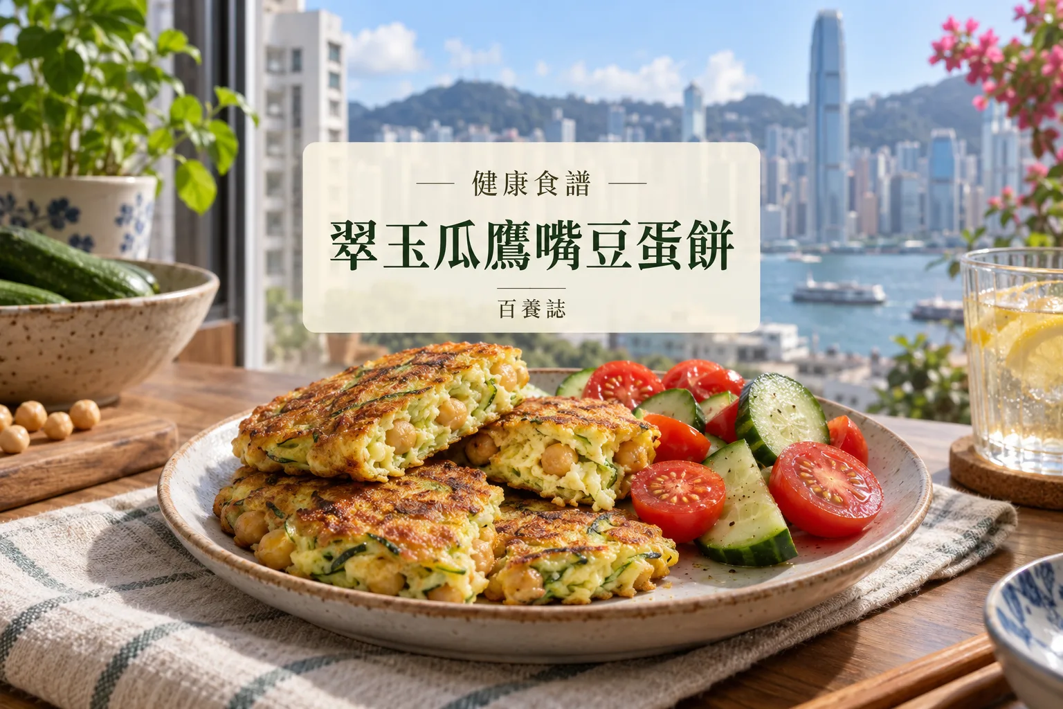 百養誌翠玉瓜鷹嘴豆蛋餅的自然彩色健康教育情境封面；沒有個人診斷或治療結果。