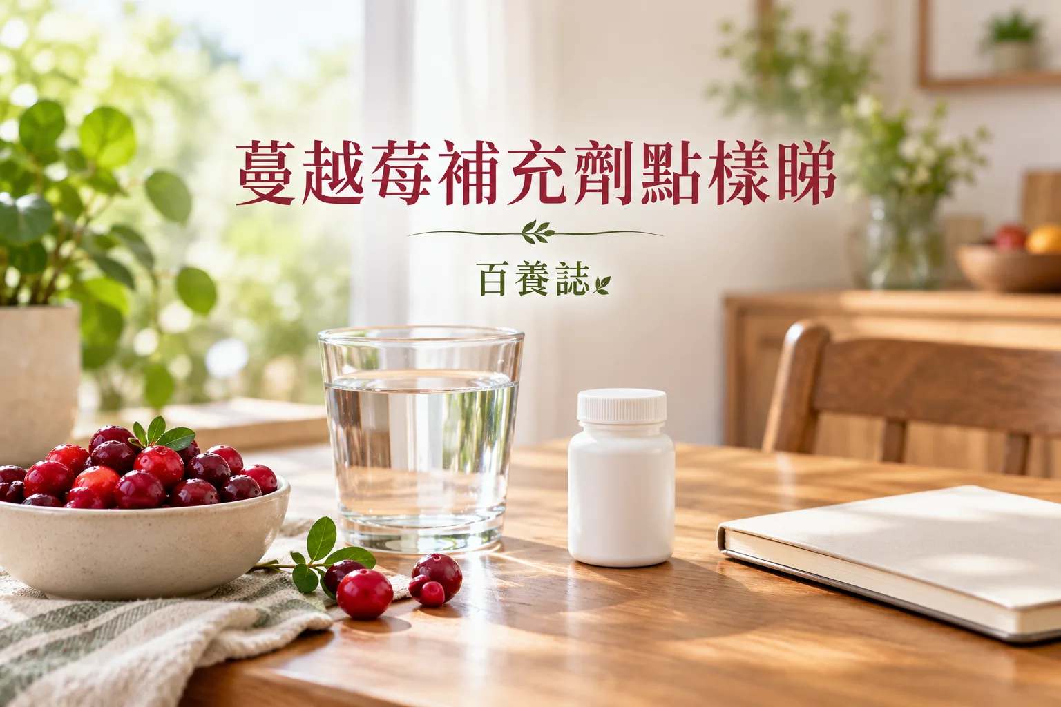 蔓越莓與未標品牌補充劑包裝的教育示意,突出預防證據、產品差異及求醫界線