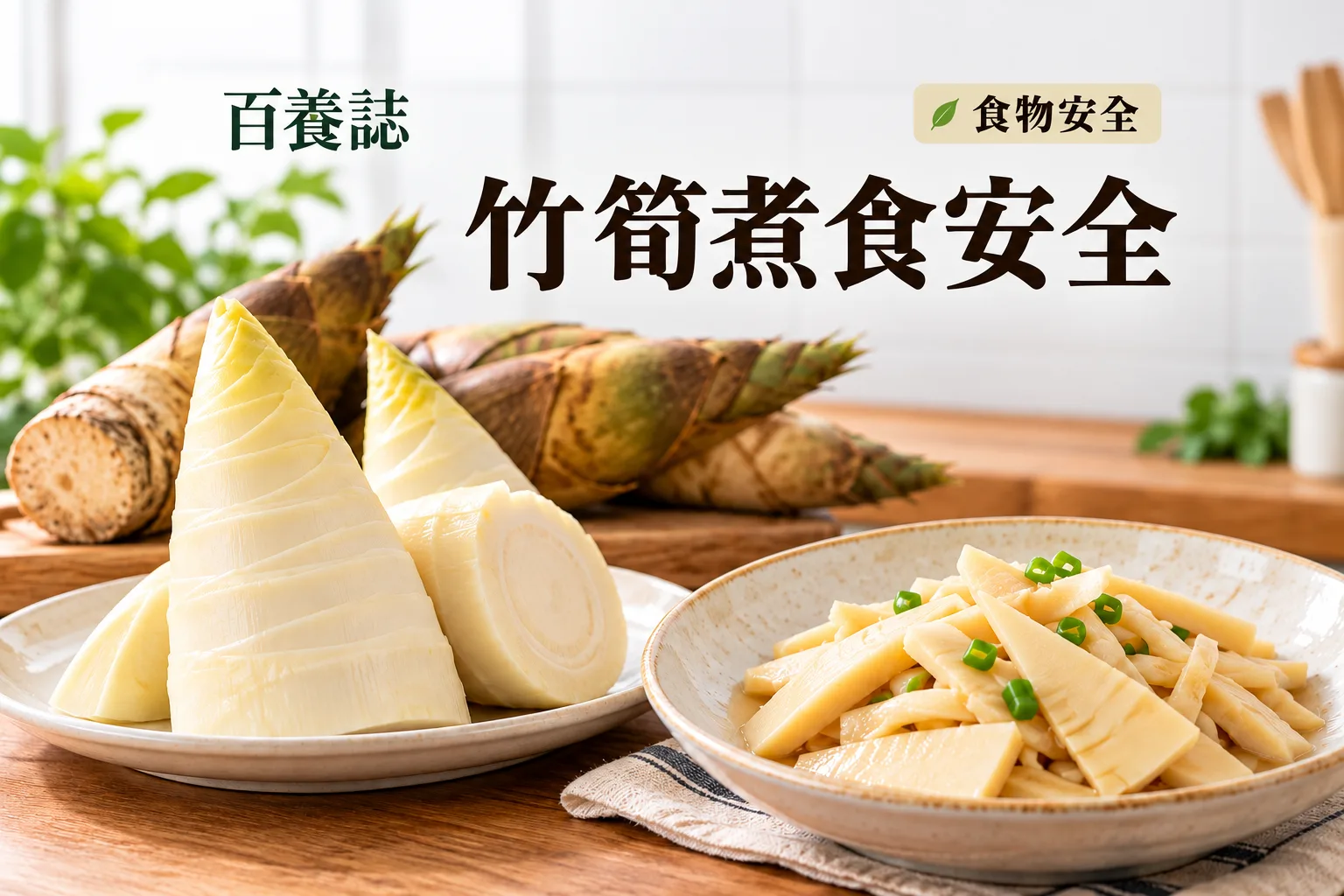 百養誌竹筍煮食安全的自然彩色健康教育情境封面；沒有個人診斷或治療結果。