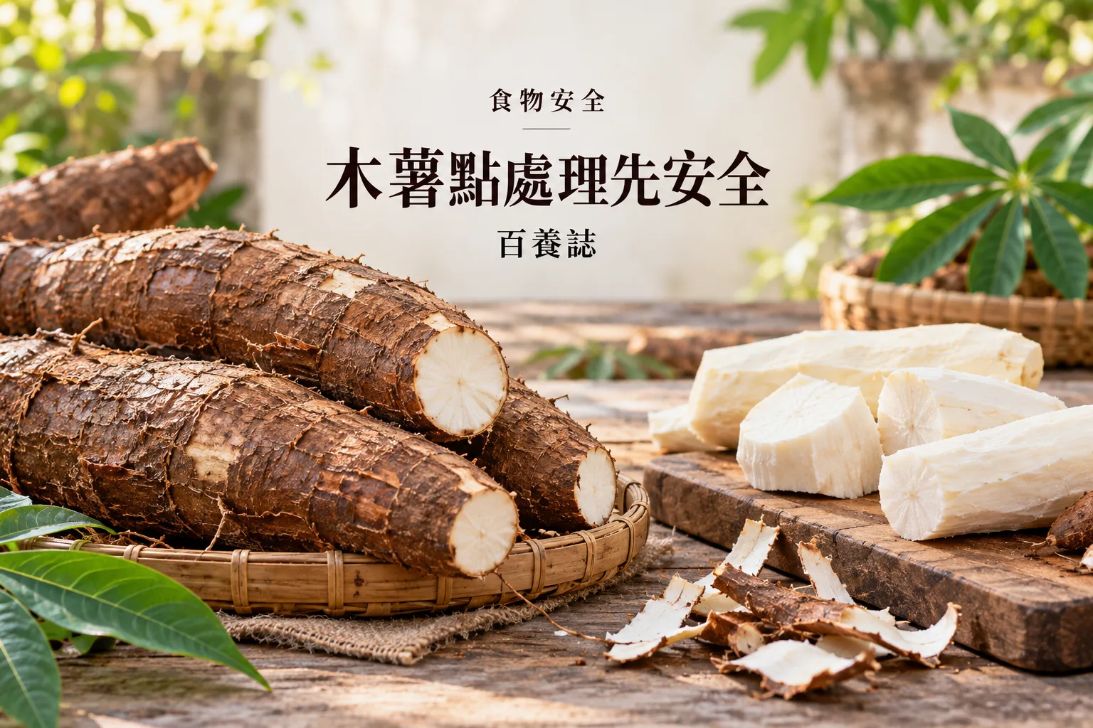 百養誌木薯點處理先安全的自然彩色健康教育情境封面;沒有個人診斷或治療結果。