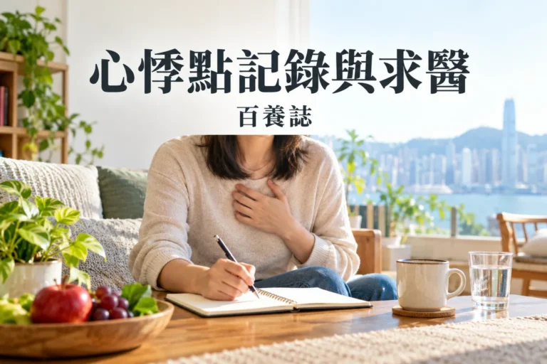 百養誌「心悸點記錄與求醫」健康教育情境封面；非個人診斷或治療效果證明。