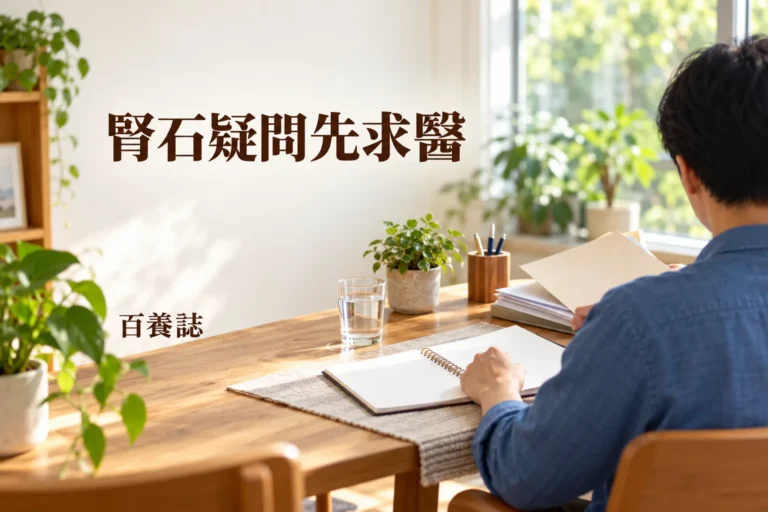 香港日常求醫準備示意，配合腎石疑問先求醫的教育內容，不展示自行診斷或處方