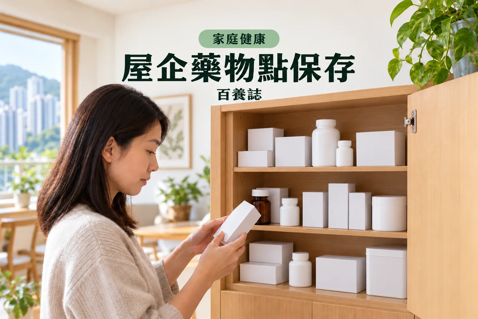 百養誌屋企藥物點保存的自然彩色健康教育情境封面；沒有個人診斷或治療結果。