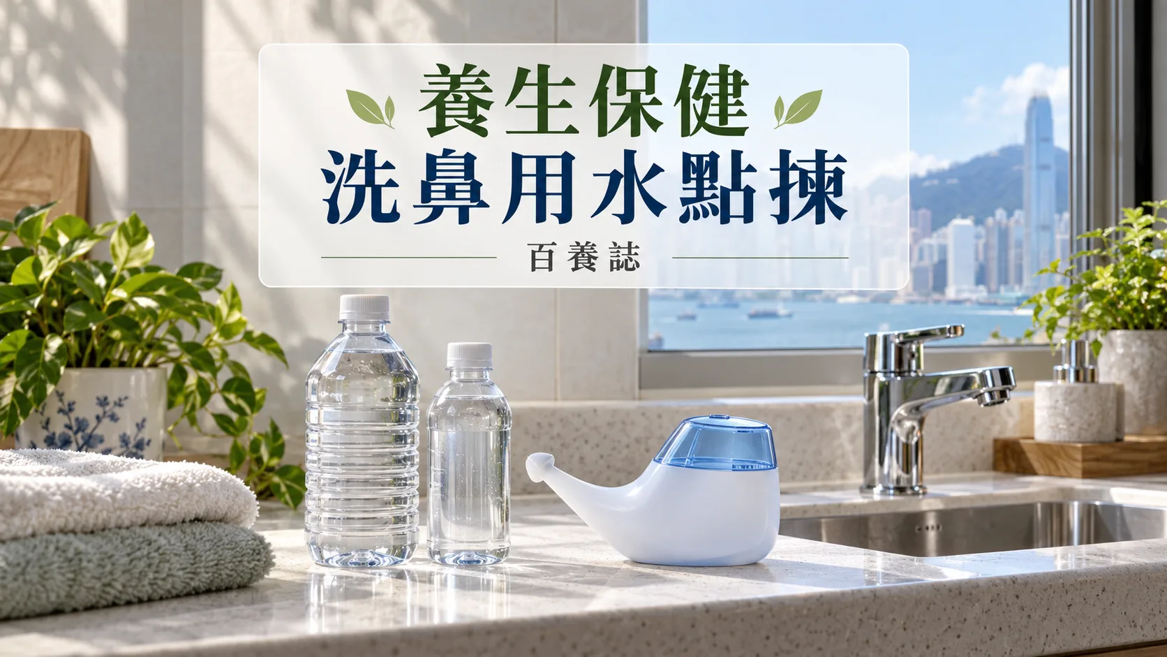 百養誌洗鼻用水點揀的自然彩色健康教育情境封面；沒有個人診斷或治療結果。