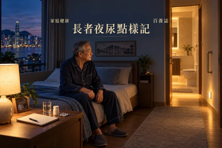 百養誌長者夜尿點樣記的自然彩色健康教育情境封面；沒有個人診斷或治療結果。