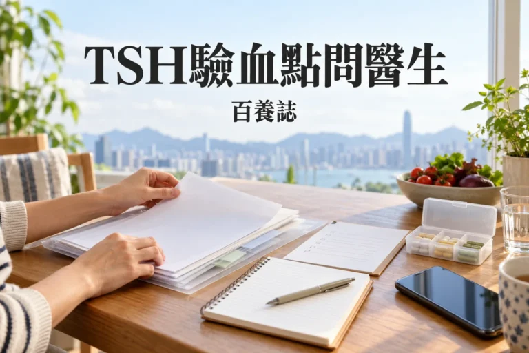 百養誌「TSH驗血點問醫生」健康教育情境封面；非個人診斷或治療效果證明。