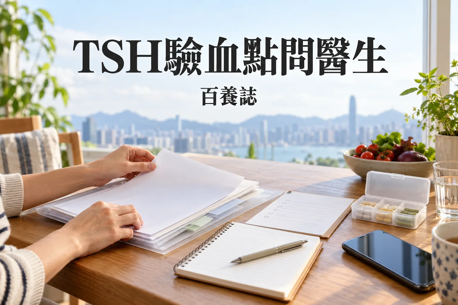 百養誌「TSH驗血點問醫生」健康教育情境封面;非個人診斷或治療效果證明。