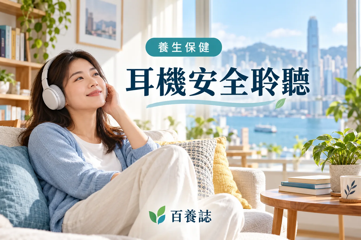 百養誌耳機安全聆聽的自然彩色健康教育情境封面；沒有個人診斷或治療結果。