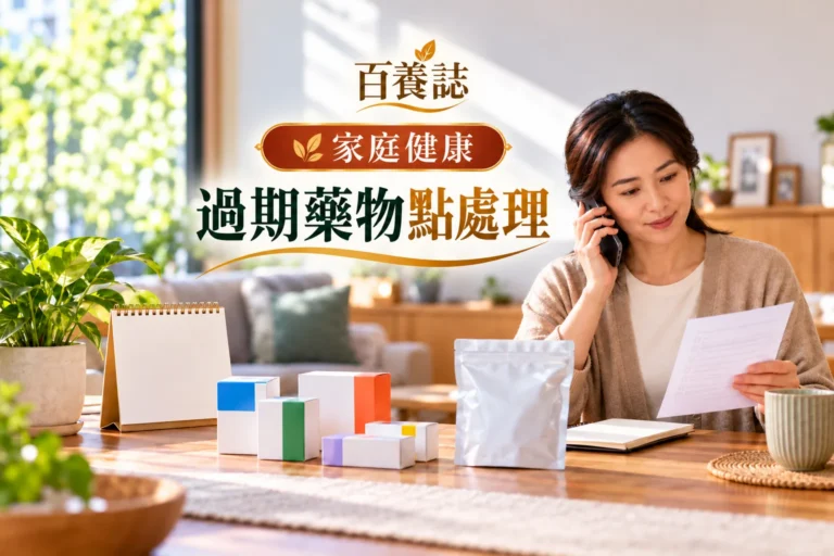 百養誌過期藥物點處理的自然彩色健康教育情境封面；沒有個人診斷或治療結果。