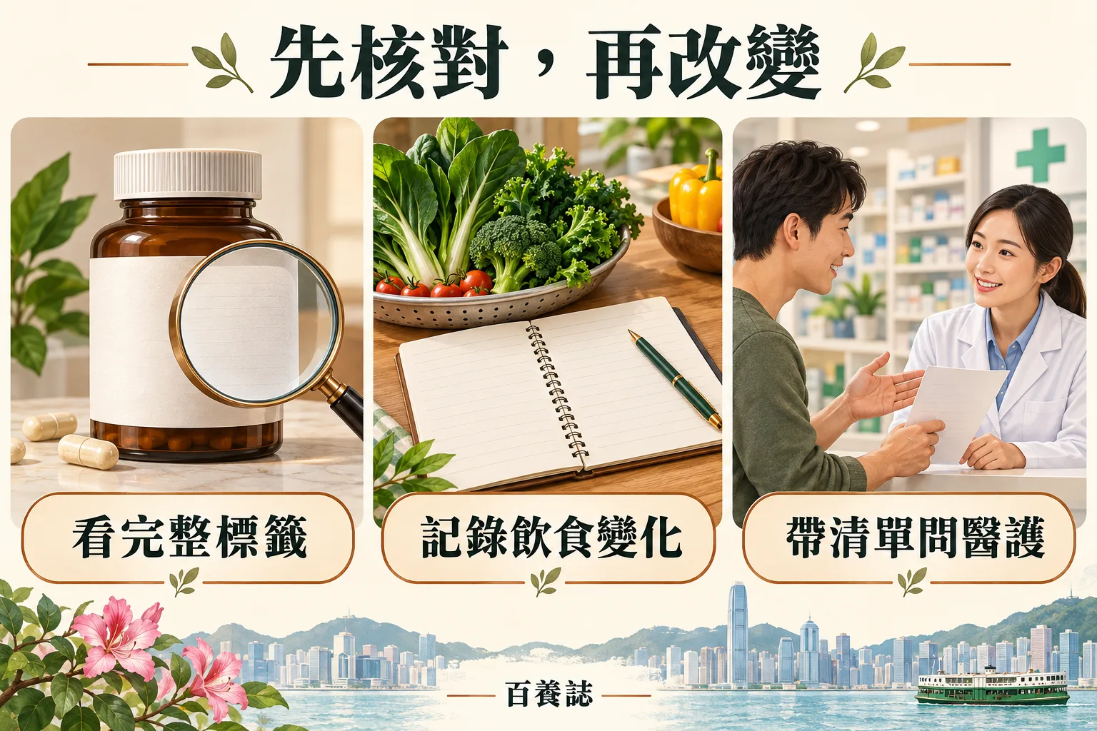 三格提示完整標籤、飲食變化及帶清單問醫護。