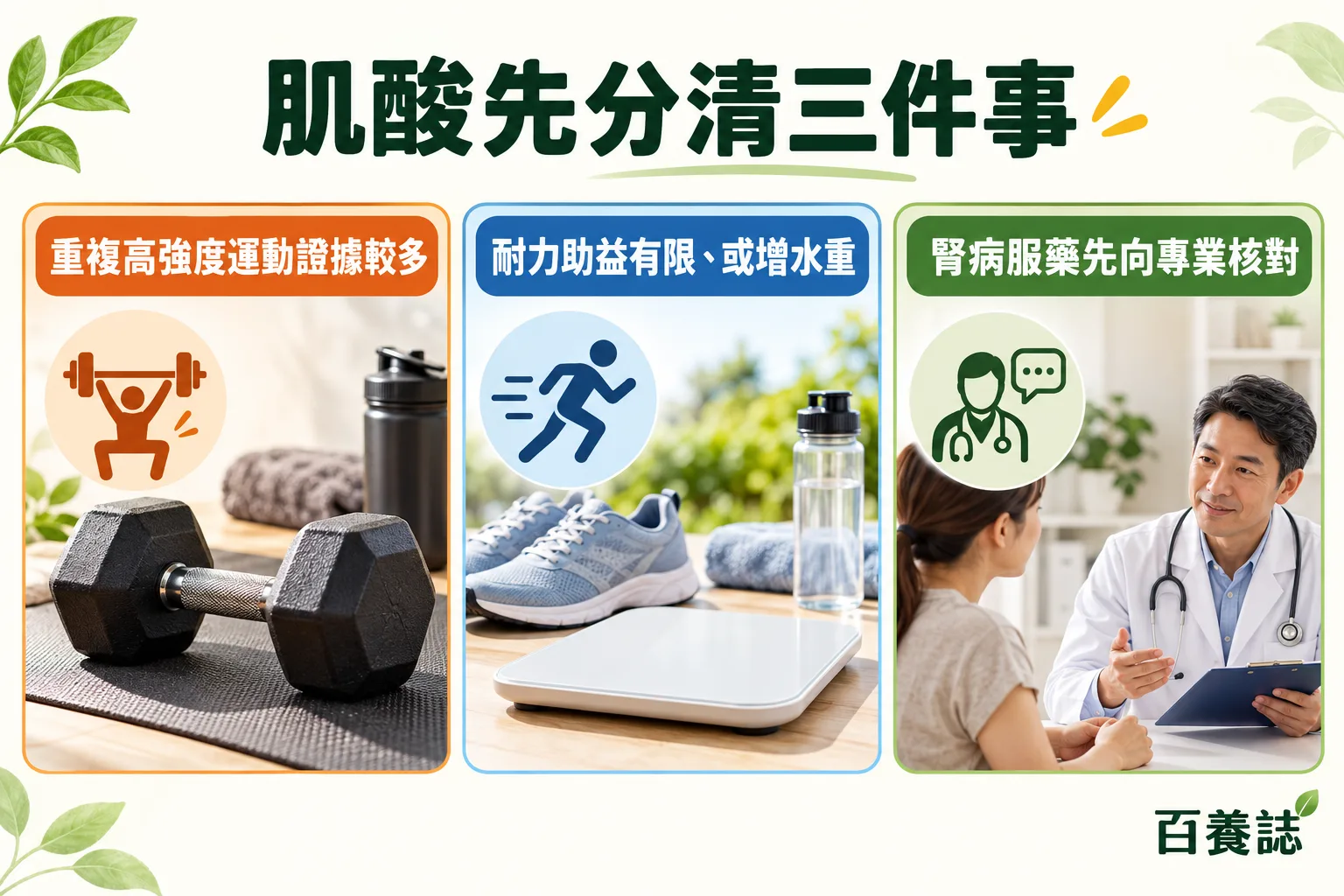 肌酸的高強度運動證據、耐力限制與腎病服藥核對提示。