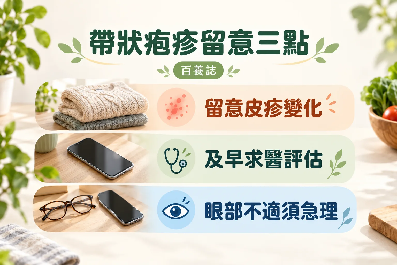 帶狀疱疹留意三點,配合正文的適用限制與下一步閱讀