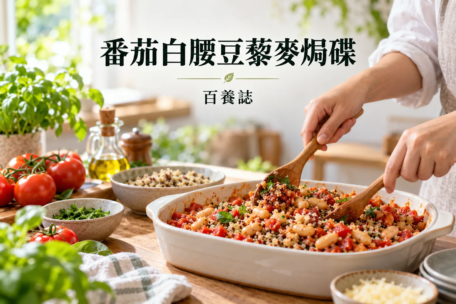 番茄白腰豆藜麥焗碟相關家居情景教育示意