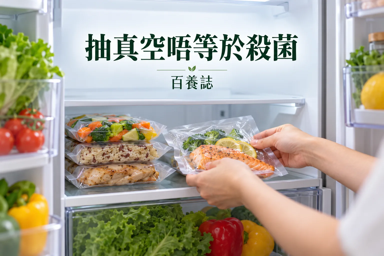匿名雙手把密封分份熟食放入家居雪櫃。