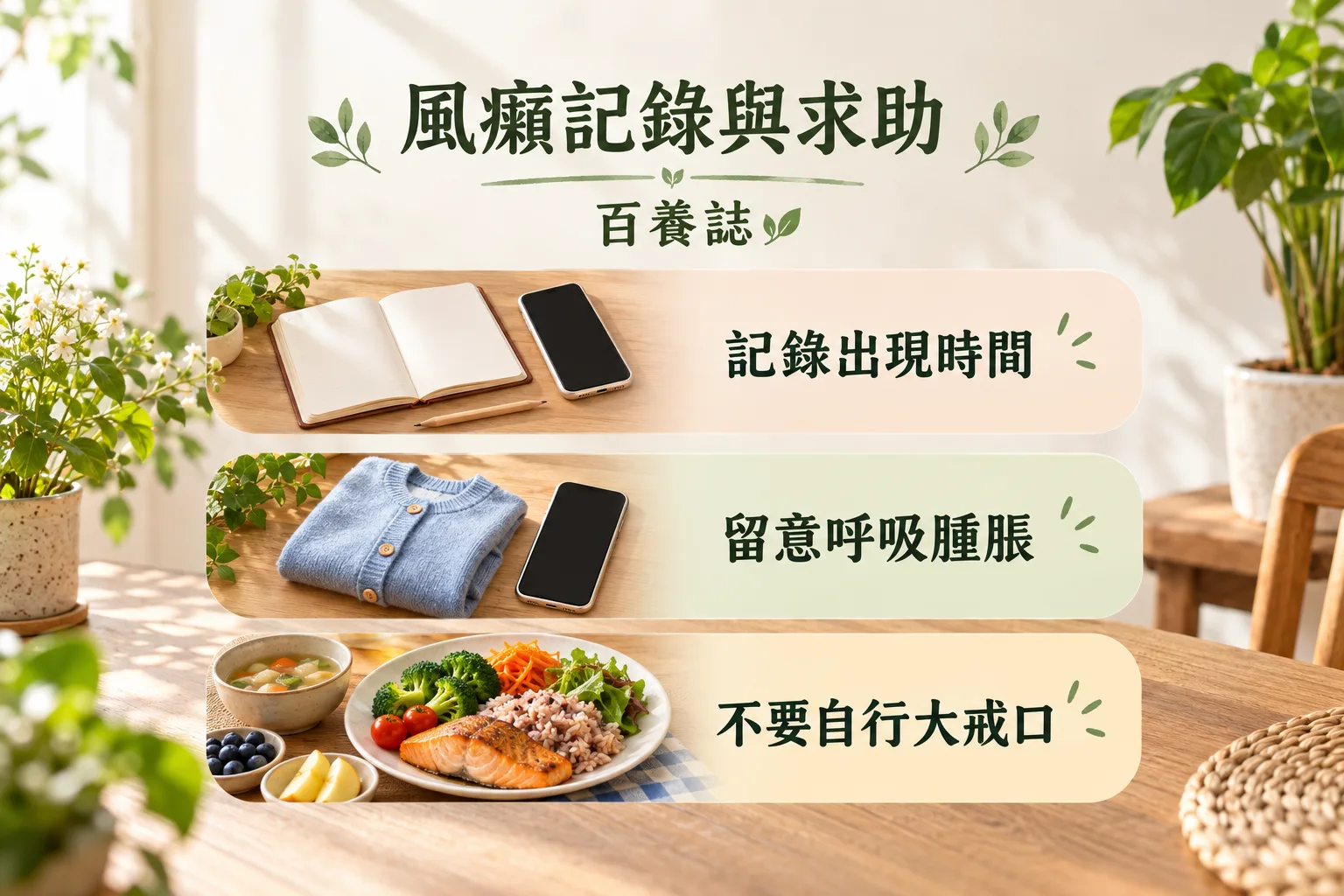 風癩記錄與求助圖解:出現時間、呼吸腫脹與避免自行大戒口。